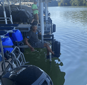 Boat interior with family
